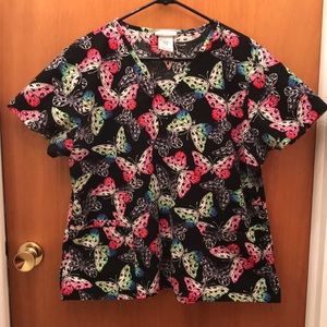 🔥Beautiful Butterfly Scrub Top Size Large